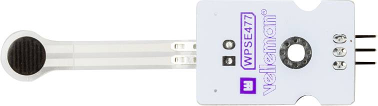 'Drucksensor-Modul WPSE477 von Velleman mit drei Stiften und flexiblem Sensorarm. Wird für präzise Druckmessungen verwendet.'