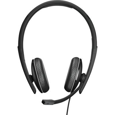 Schwarzes Over-Ear-Headset mit Mikrofonarm auf der rechten Seite, geeignet für Anrufe oder Musik.