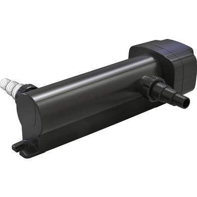 Ein schwarzer zylindrischer UV-Wasserfilter mit zwei Schlauchanschlüssen, entwickelt zur Wasserreinigung durch Eliminierung von Mikroorganismen.