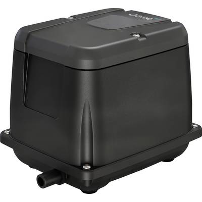 Eine schwarze Luftpumpe mit elegantem, rechteckigem Design, auf der oben ein Markenetikett angebracht ist. Sie hat eine robuste Bauweise und eine Düse am unteren Ende.