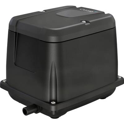 Eine schwarze, kompakte Luftpumpe für Teichbelüftung, die ein schlankes, robustes Äußeres mit minimalistischen Designelementen aufweist.