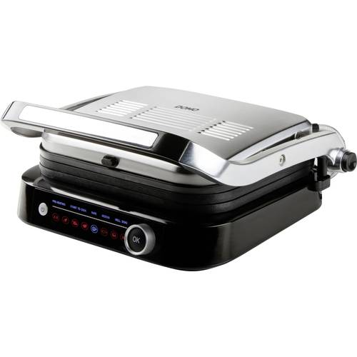 DOMO Genius Elektro Kontaktgrill Antihaftbeschichtung, mit Display Edelstahl, Schwarz