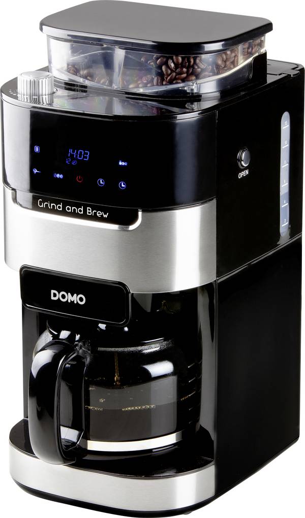 Domo DO721K, Kombi-Kaffeemaschine, Kaffeebohnen, Gemahlener Kaffee, Eingebautes Mahlwerk, Schwarz, Edelstahl