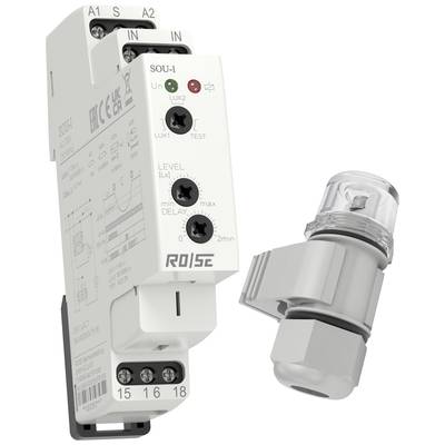 'Steuerrelais und Sensor: Ein Relais mit LUX-Einstellungsskala und LED-Anzeige, verbunden mit einem abnehmbaren Lichtsensor.'
