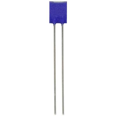 Ein blauer zweipoliger elektronischer Kondensator mit langen Metallstiften zur Leiterplattenmontage.