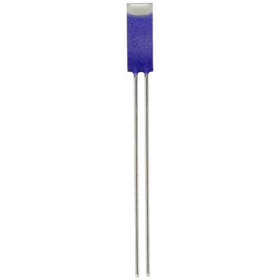 Ein blauer Metallfilm-Widerstand mit zwei langen Metallbeinen.