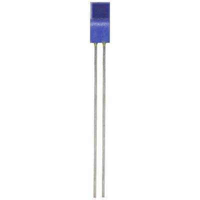 Ein blauer, rechteckiger Sensor mit drei langen Metallbeinen, möglicherweise ein Elektronikbauteil wie ein Temperatur- oder Feuchtigkeitssensor.