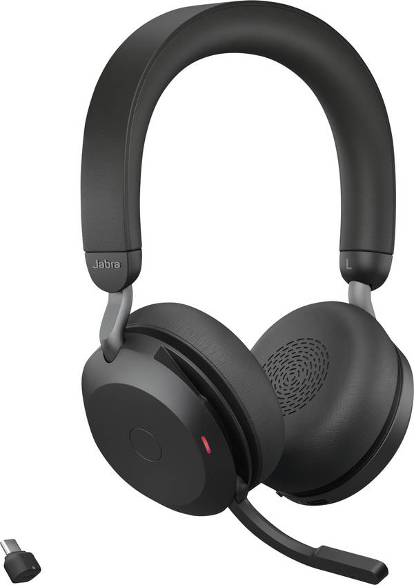 Jabra Evolve2 75  On Ear Headset kabelgebunden  Schwarz  Batterieladeanzeige, Mikrofon-Stummschaltung Telefon