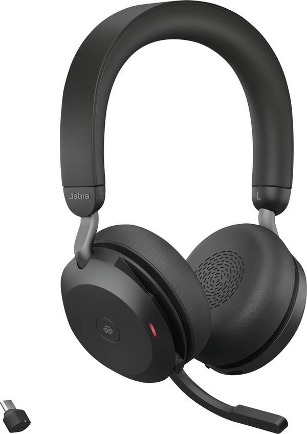 Jabra Evolve2 75 On Ear Headset Bluetooth®, kabelgebunden Schwarz Batterieladeanzeige, Mikrofon-Stummschaltung Telefon