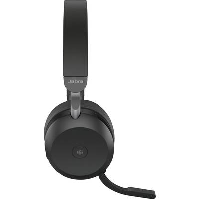 Schwarzes On-Ear-Headset mit Mikrofonarm, geeignet für Telefonate oder Videokonferenzen.