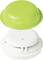 Ein Rauchmelder, der an einer weißen Basis befestigt ist, mit einer grünen Abdeckung oben. Die Abdeckung ist leicht geöffnet.