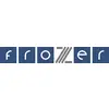 Logo mit dem Wort 'frozer' in Kleinbuchstaben, dessen 'z' stilisiert ist. Hintergrund in dunkelblau, Buchstaben weiß und grau.