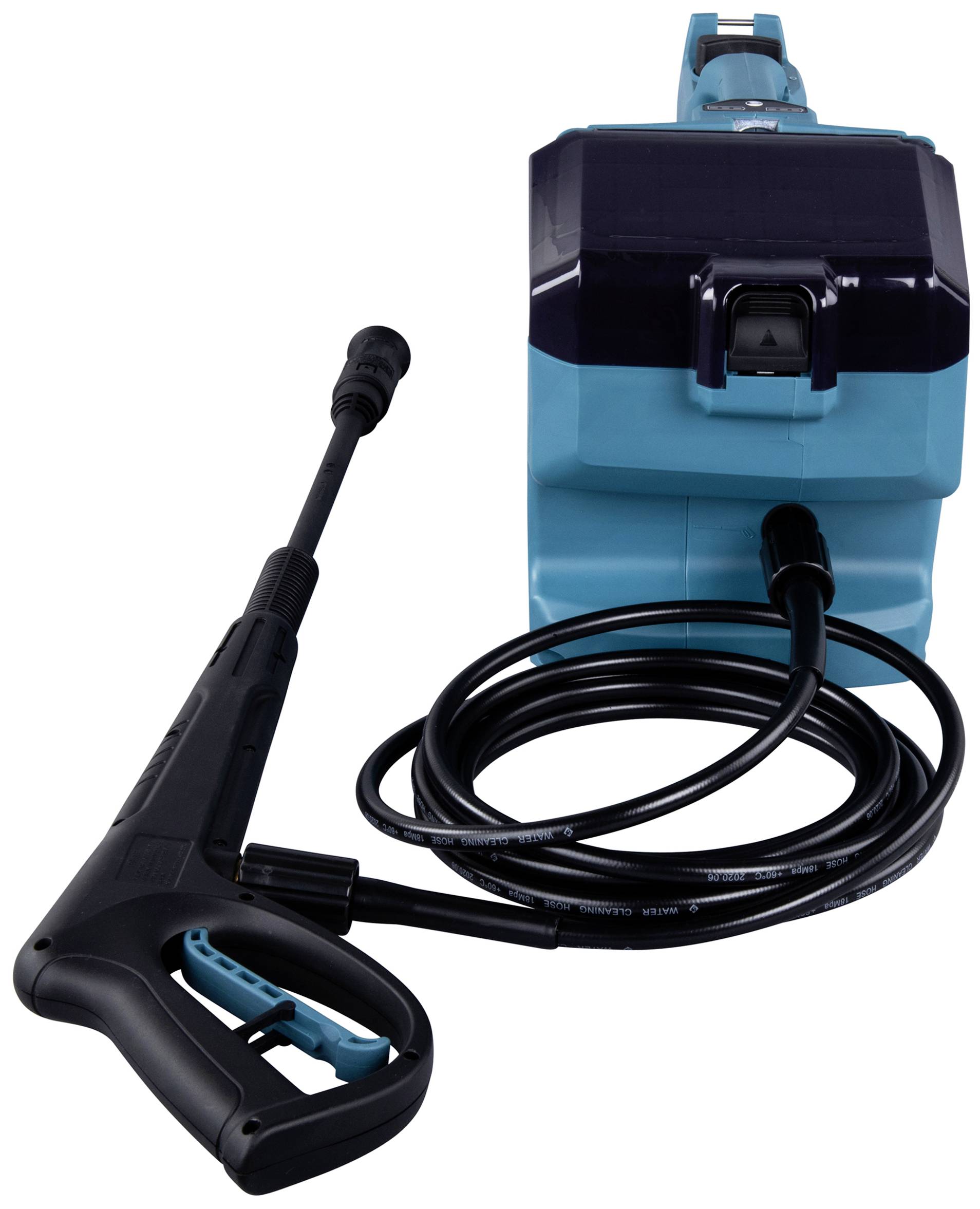 'Hochdruckreiniger mit Schlauch und Handgriff, zum Reinigen von Flächen und Gegenständen geeignet.'