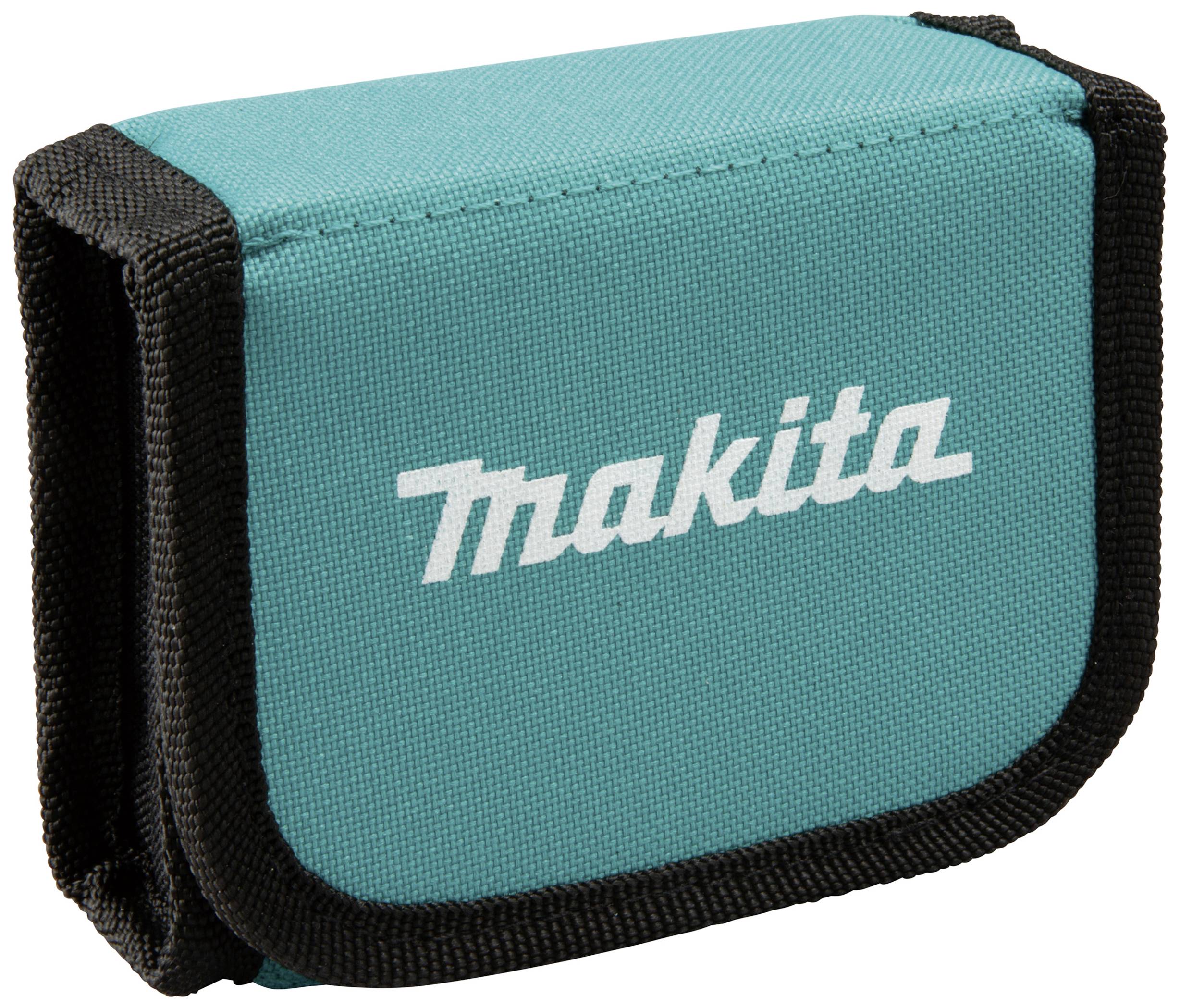 Türkise Makita-Tasche mit schwarzem Saum, rechteckig, kompakt, für Werkzeugaufbewahrung geeignet.