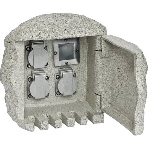 EVN 2303FE2 Gartensteckdose 3fach Granit-Grau (matt) Steinoptik, mit Fernbedienung