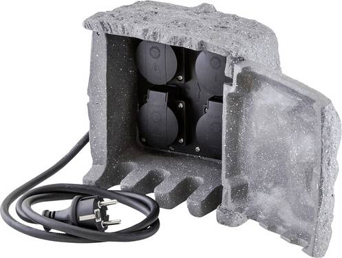EVN 230415 Gartensteckdose 4fach  Granit-Grau (matt) Steinoptik