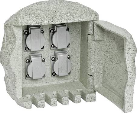 EVN 230418 Gartensteckdose 4fach  Granit-Grau (matt) Steinoptik