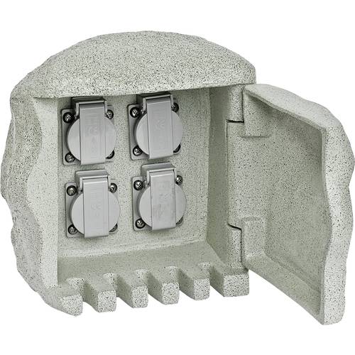 EVN 230418 Gartensteckdose 4fach Granit-Grau (matt) Steinoptik