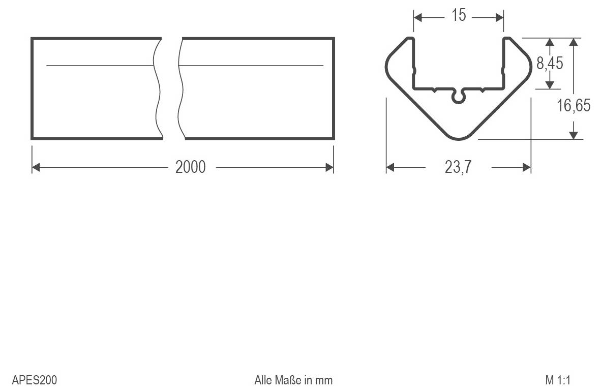 Technische Zeichnung einer versenkt eingebauten kreisförmigen Leuchte mit Seiten- und Draufsicht, die Abmessungen von 12 mm Breite, 18 mm Basis, 14 mm Tiefe und 200 mm Höhe zeigt.