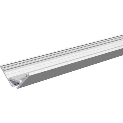 Metallisches extrudiertes Trim oder Kanalprofilpräsentation im perspektivischen Blickwinkel auf weißem Hintergrund.