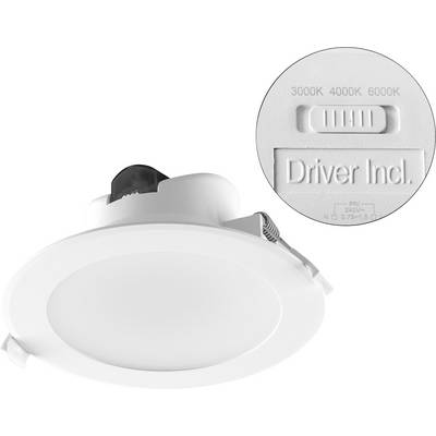 Weiße, versenkte LED-Einbauleuchte mit einstellbarem Farbtemperatur-Schalter mit den Bezeichnungen 3000K, 4000K, 6000K und „Treiber enthalten"