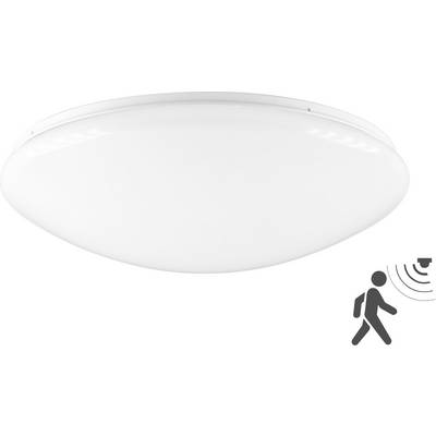 Weiße, an der Decke montierte Bewegungsmelderleuchte mit einem Symbol einer gehenden Person, das die automatische Aktivierung anzeigt.