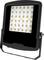 Schwarzte LED-Flutlichtleuchte mit einem rechteckigen Panel aus vielen kleinen LEDs, montiert in einem geneigten Metallrahmen.