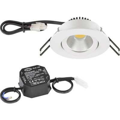 Weiß eingelassenes LED-Deckenleuchten-Set mit Treiber, Verbindungskabeln und Federklemmen zur Deckenmontage.