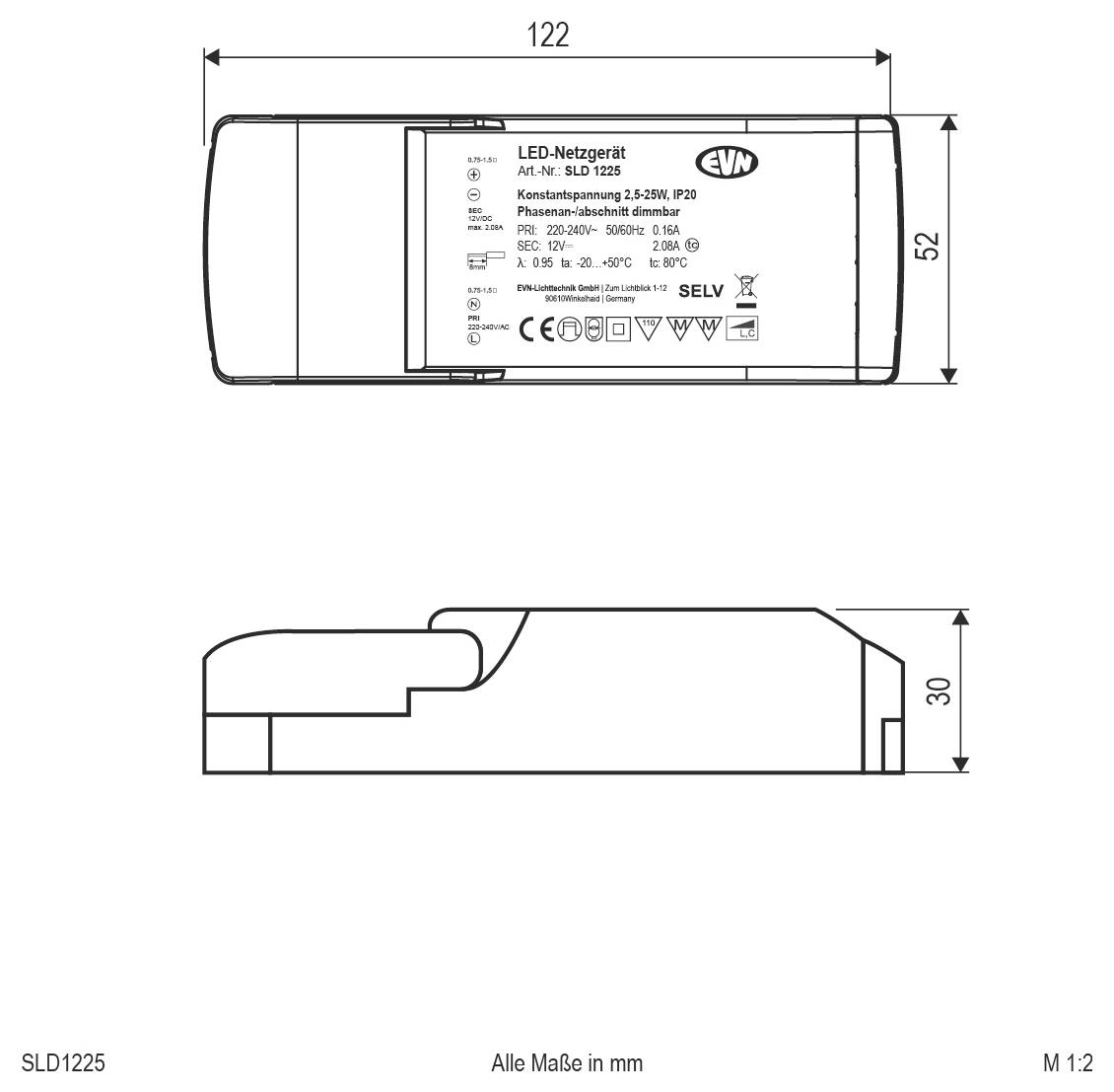 EVN SLD1225 LED-Trafo Konstantspannung 25 W 0 mA 12 V dimmbar 1 St.-2