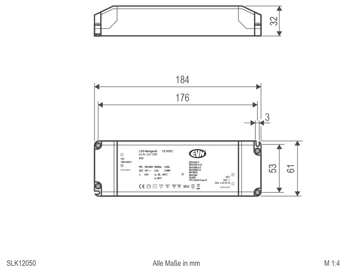 Technische Zeichnung eines schmalen Profil-/Zierleisten-Stücks: 3000 mm Länge, 17 mm Gesamtbreite, 12,5 mm Innenbreite, 5,1 mm und 7,1 mm Schnittabmessungen; alle Maße in mm.