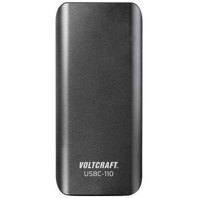 Eine Powerbank der Marke Voltcraft, Modell USBC-110, in schwarzem Gehäuse.