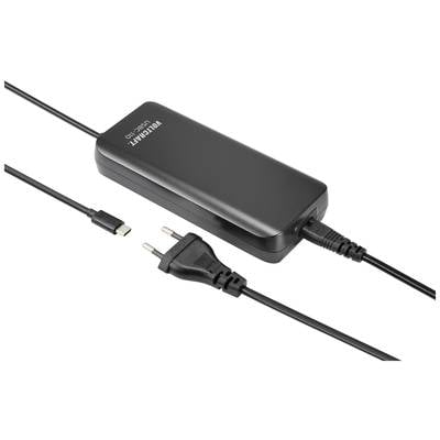 Schwarzes Netzteil mit zwei Kabeln, einem EU-Stecker und einem USB-C-Stecker. Aufschrift 'POWERART USB-C PD'.
