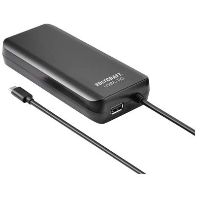 Powerbank von VOLTCRAFT mit USB-C- und USB-A-Anschlüssen, schwarz, kompaktes Design, tragbare externe Batterie.