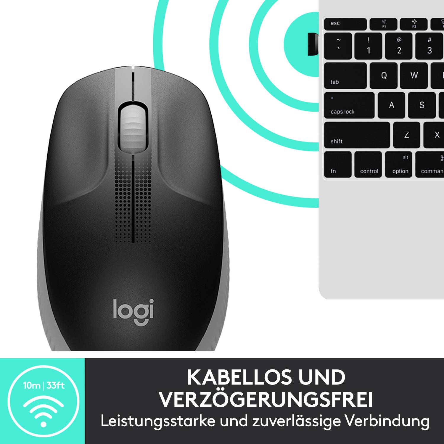 'Maus und Tastatur: Kabellos und verzögerungsfrei. Reichweite 10m/33ft. Leistungsstarke und zuverlässige Verbindung.'