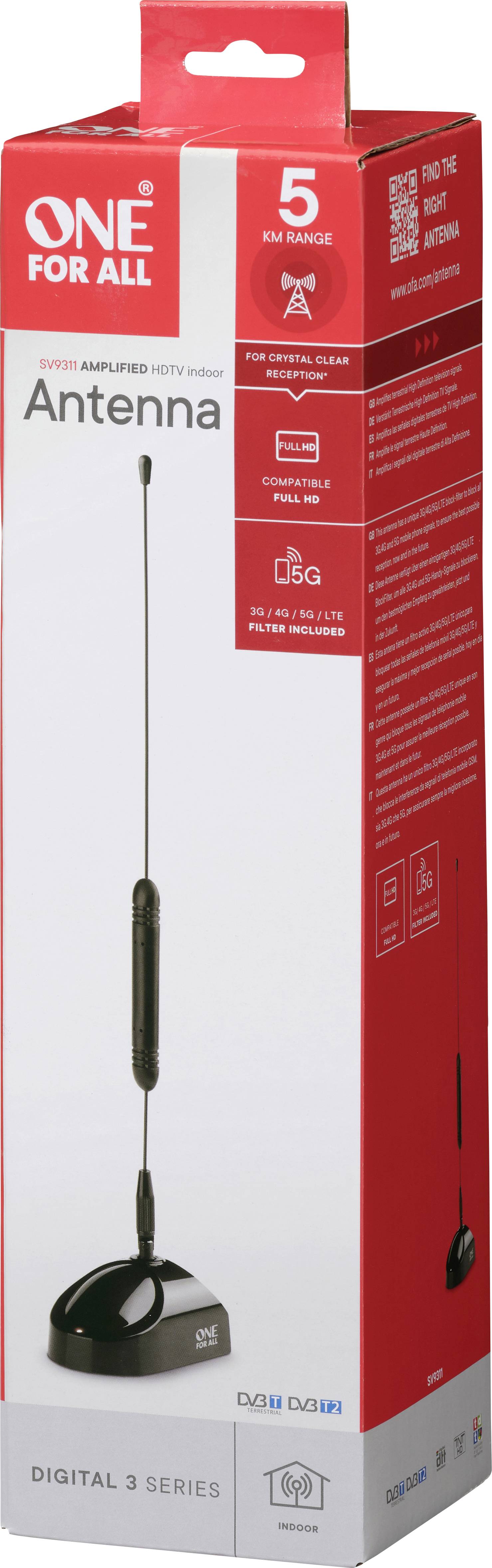 One For All SV 9311-5G Passive DVB-T/T2-Stabantenne Innenbereich Schwarz-5