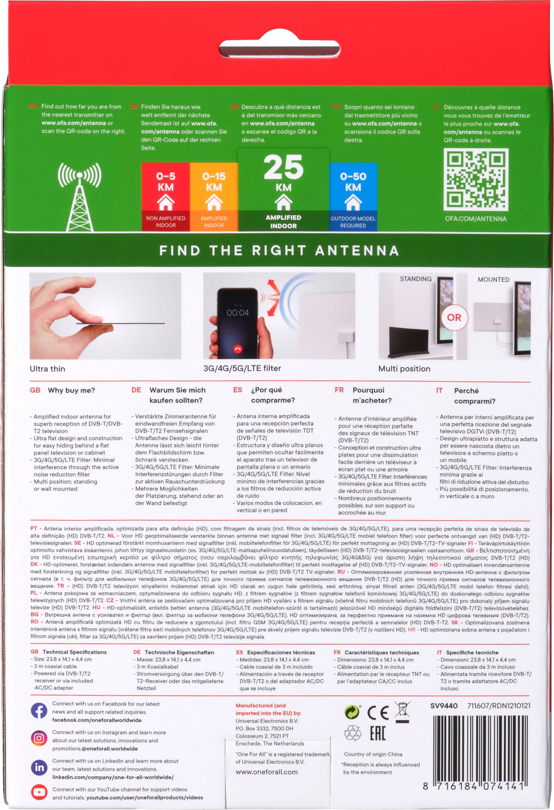 One for All SV 9440 - Antenne - flaches PaneelHDTV - Radio - innen-2