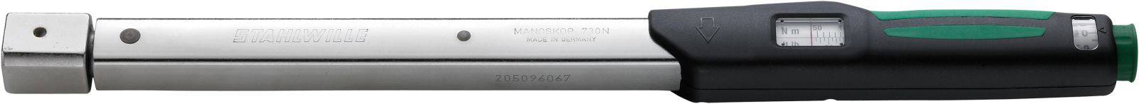 Ein Drehmomentschlüssel mit schwarzem Griff und digitaler Anzeige entlang des Metallkörpers, zum präzisen Festziehen von Schrauben.