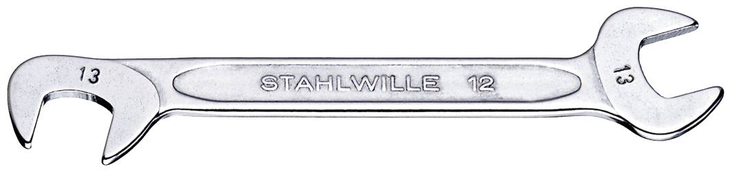 Ein silberner Schraubenschlüssel der Marke 'STAHLWILLE' mit den Größenangaben 12 und 13 an den jeweiligen Enden.