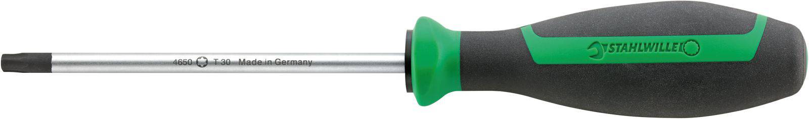 Schraubendreher mit ergonomischem Griff, schwarzer Spitze und grünem Akzent. Geeignet für präzise Handhabung und Montagearbeiten.