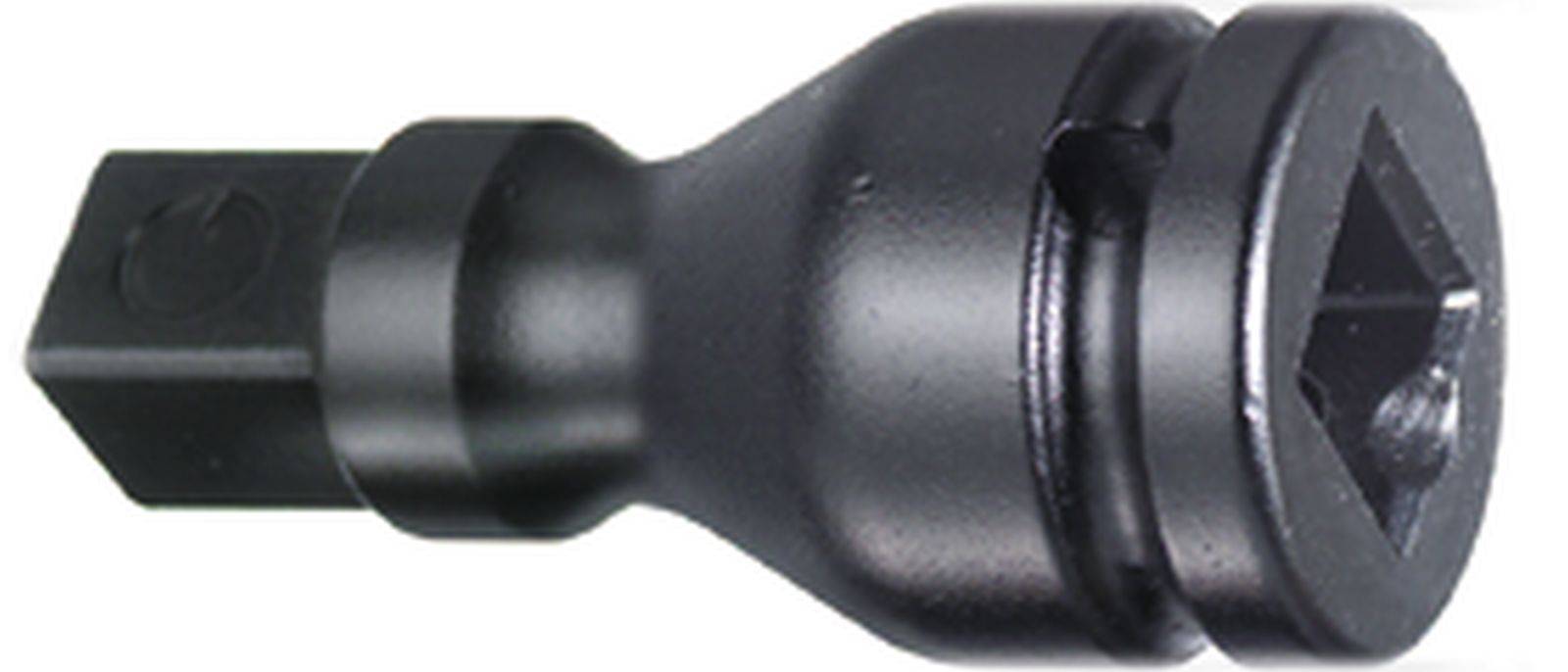 Ein schwarzer Werkzeugadapter mit quadratischer Aufnahme, der zur Verbindung von Zwei-Innen-Sechskant-Werkzeugen verwendet wird.