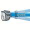Schutzbrille mit grauem Rahmen und verstellbarem blauem Band. Markenname 'uvex' ist auf dem Band aufgedruckt.