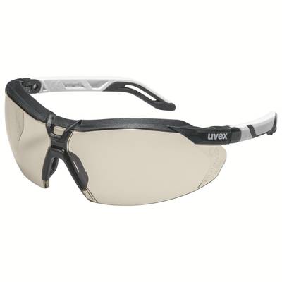 Schutzbrille mit schwarzem Rahmen und leicht getönten Gläsern, markiert mit 'uvex' an der Seite.