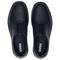 Schwarze Lederschuhe mit Brogue-Muster, von oben gesehen. Elegantes Design, geeignet für formelle Anlässe. Markenname 'uvex' auf der Innensohle.