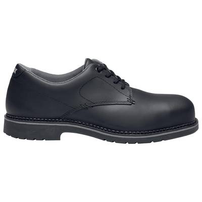 Schwarzer, flacher Schuh mit Schnürsenkeln und robuster Sohle, seitliches Profil. Geeignet für formelle oder berufliche Anlässe.