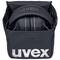 Schwarzer Uvex-Gehörschutz, zusammengeklappt und in einer offenen Tasche mit weißem Uvex-Logo verstaut.