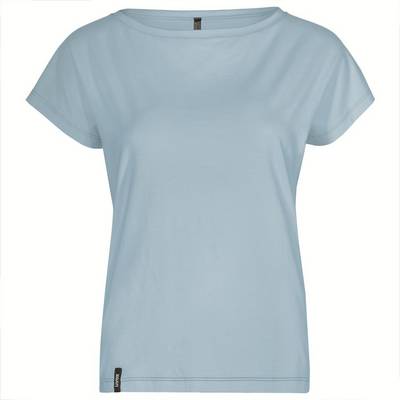 Hellblaues T-Shirt mit kurzen Ärmeln und Rundhalsausschnitt, schlichtes Design.