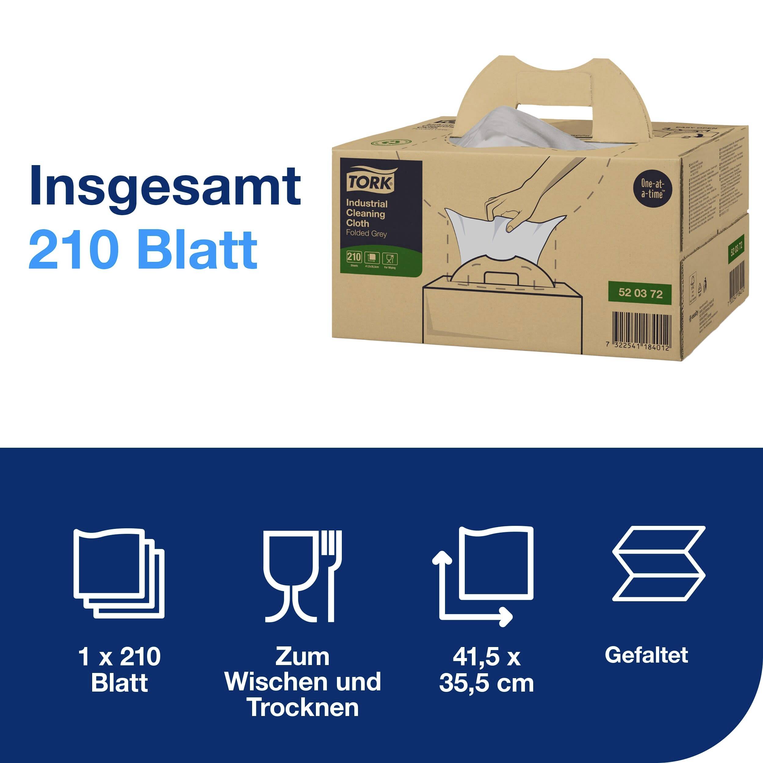 Eine Verpackung mit Trockentüchern, insgesamt 210 Blatt, geeignet zum Wischen und Trocknen, gefaltet, Maße: 41,5 x 35,5 cm.