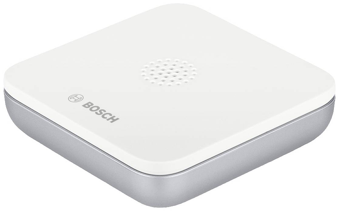 Ein quadratischer, weißer Sensor mit abgerundeten Ecken von Bosch. Oben ist ein kleines Lochmuster.