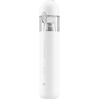 Ein tragbarer, weißer Mini-Staubsauger von Xiaomi mit einem transparenten oberen Abschnitt und einem sichtbaren Ein-/Ausschalter.
