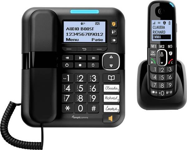 Amplicomms BigTel 1580 Combo EU Schnurgebundenes Seniorentelefon  Freisprechen, für Hörgeräte kompatibel, Wahlwiederholung, Anrufbeantworter LED-Display Schwarz